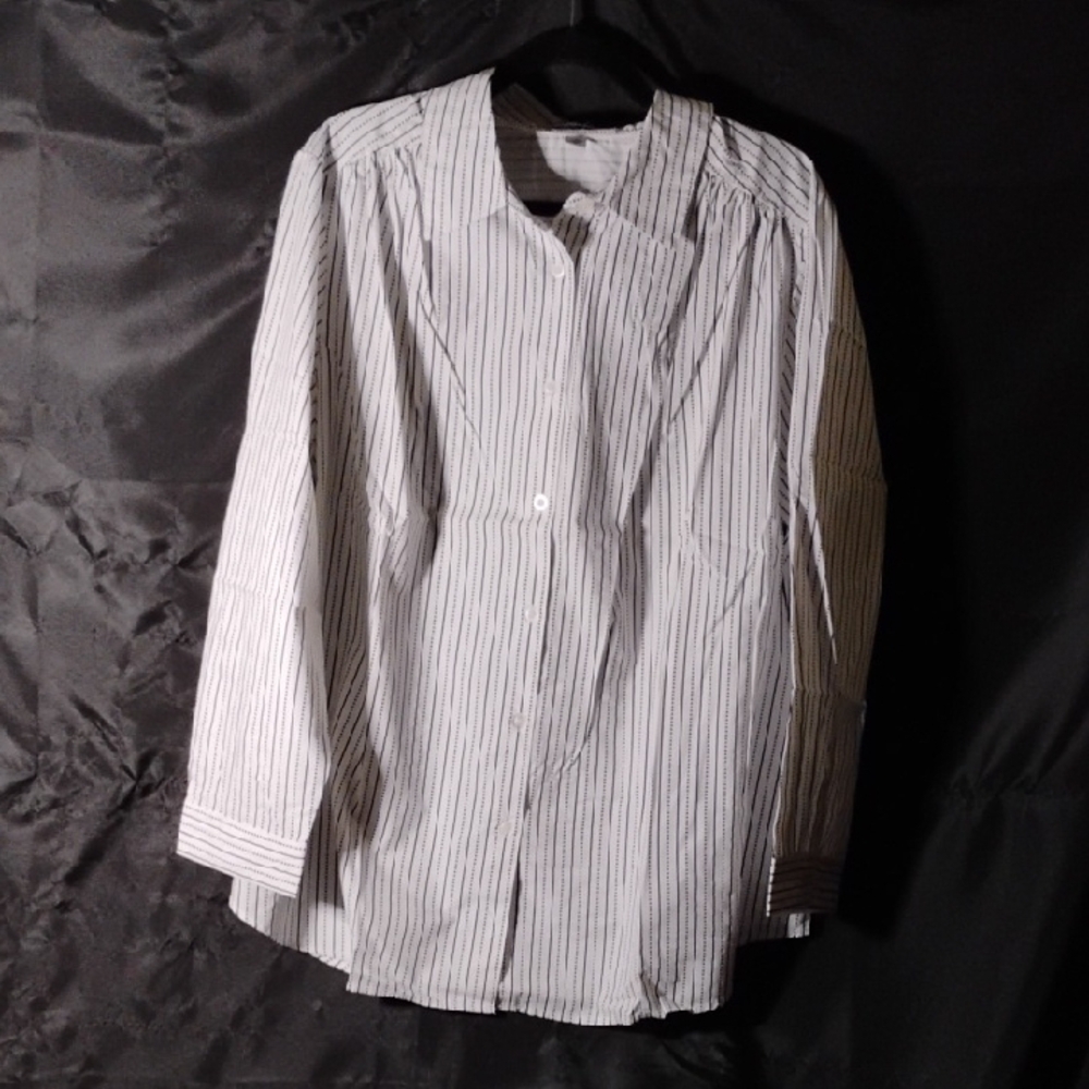 Roaman's White and Black Striped Top